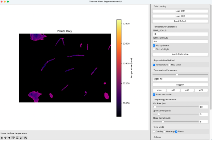 Thermal module with threshold controls and heatmap preview
